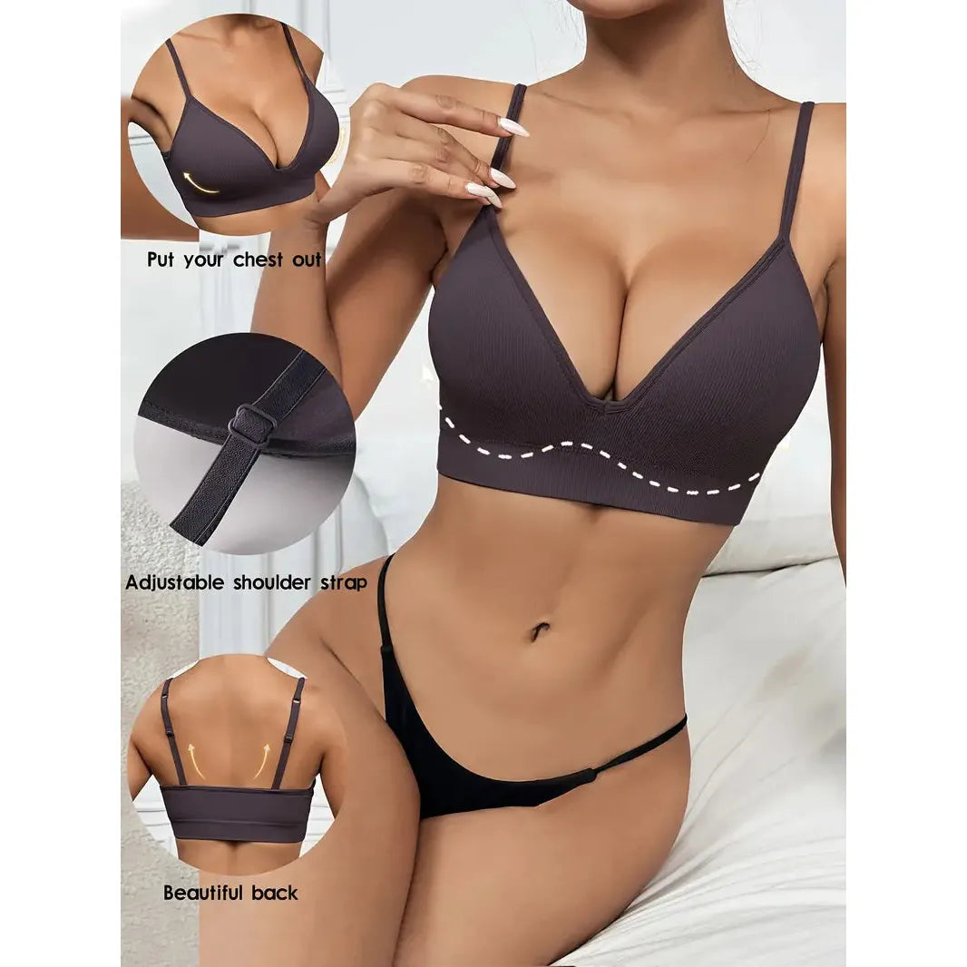 Dark Blue/Grey Wireless Stretch Back Padded Bralette