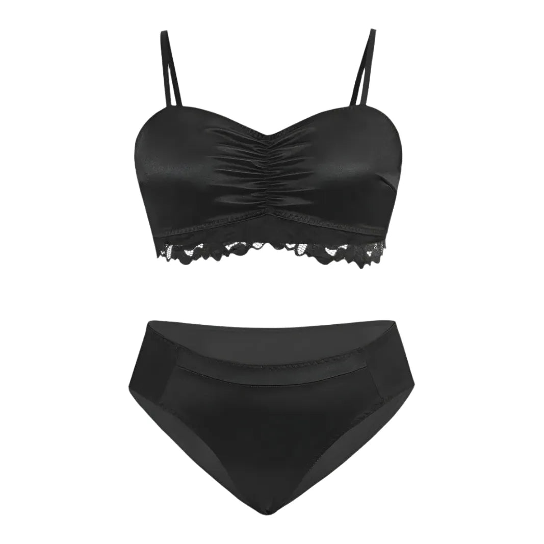 Black Satin Bra & Knickers Set
