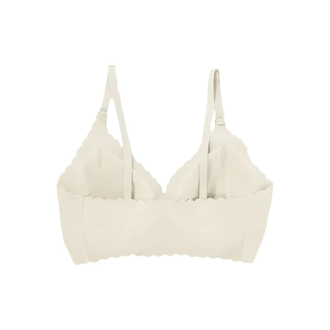 Cream Seamless Scalloped-Edge Wireless Bralette