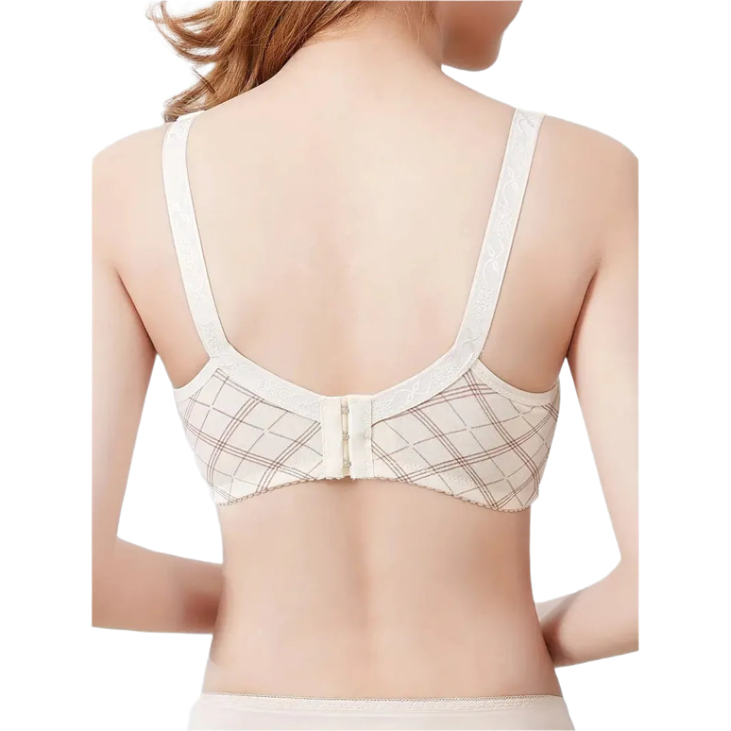 Cream plaid maternity bra