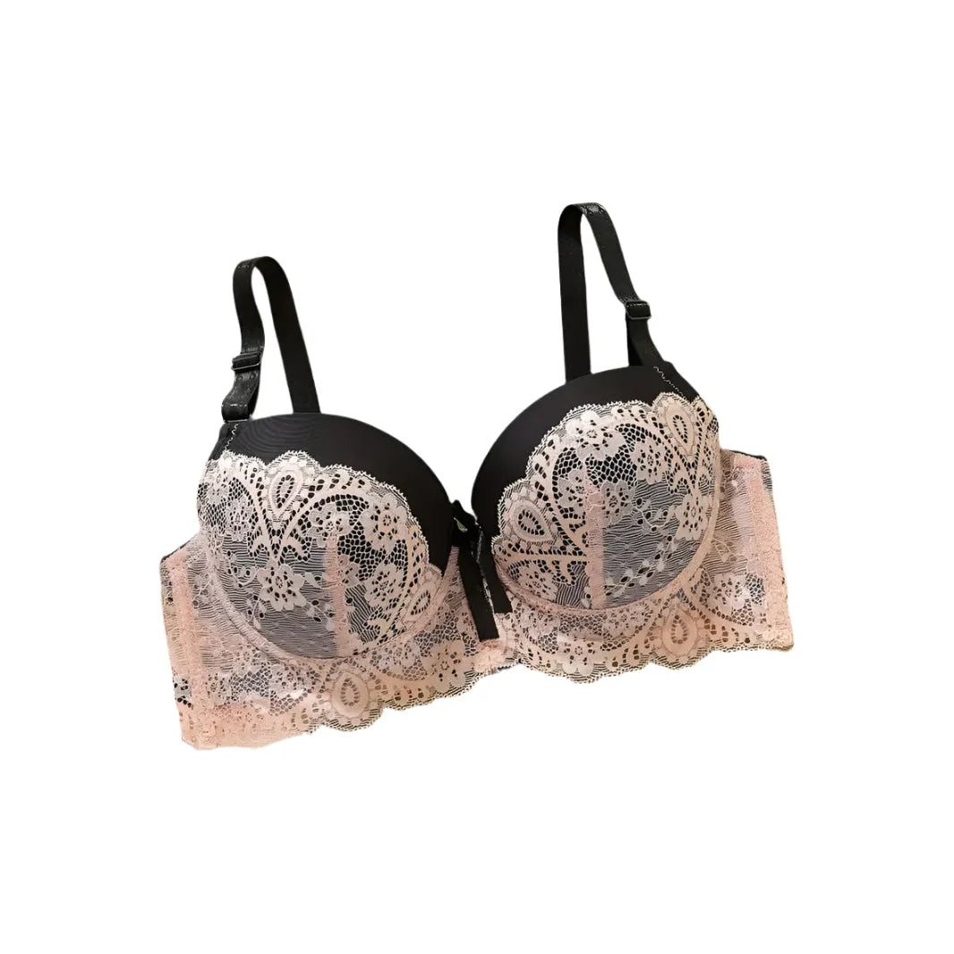 Elegant Lace Push-Up Bra - Black & Pink