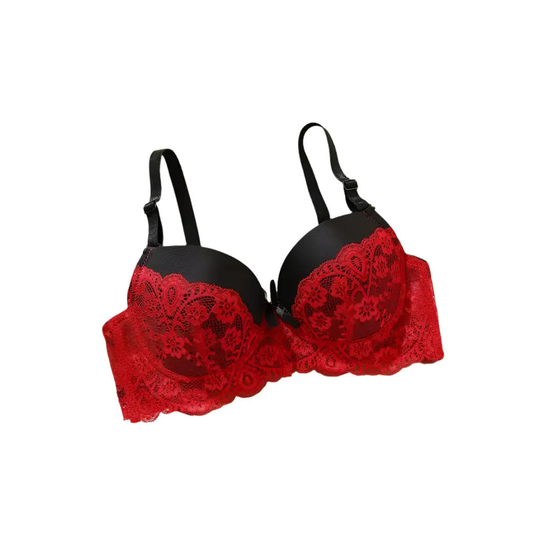 Elegant Lace Push-Up Bra - Black & Red