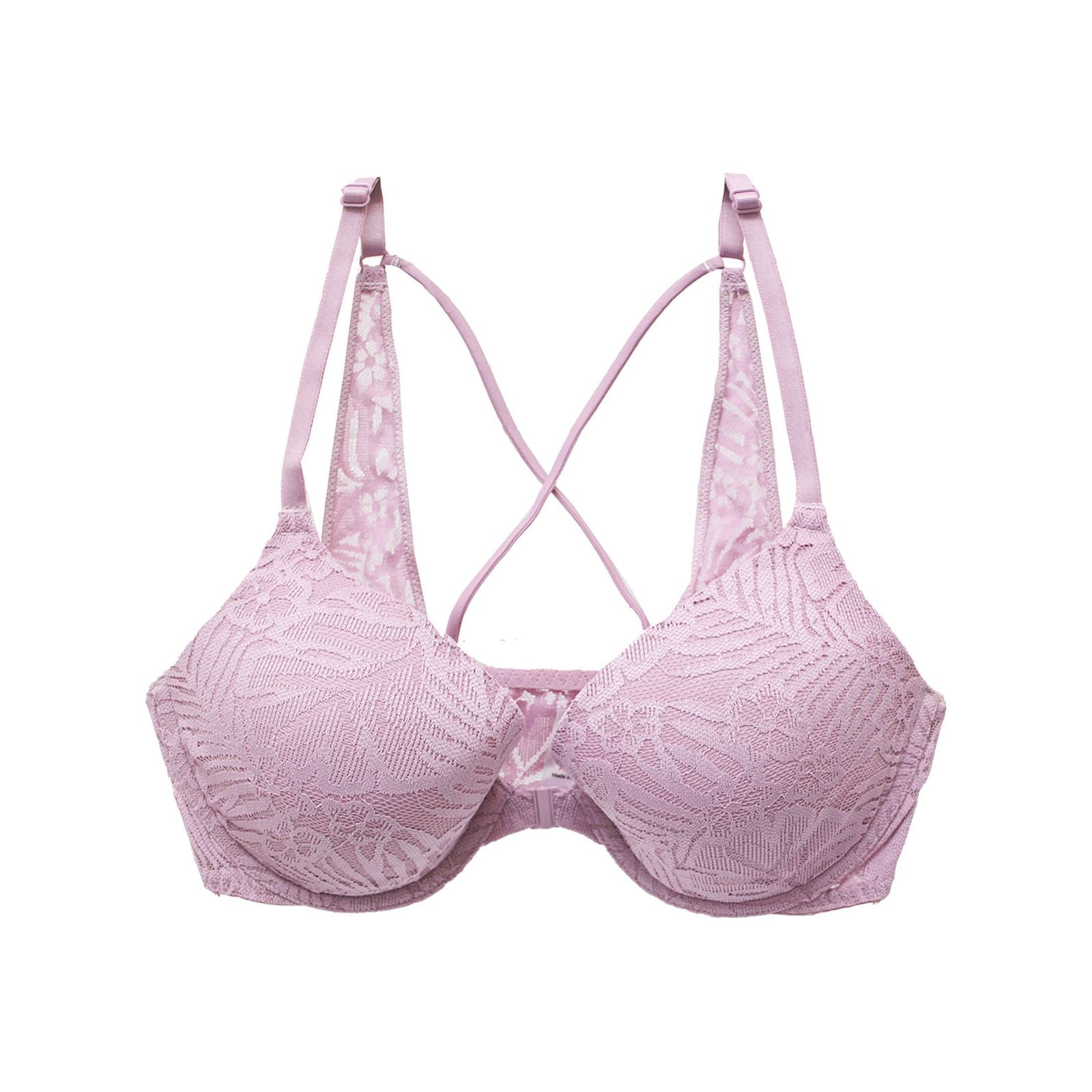 Mauve Lace Overlay Wired Front Closure Bra