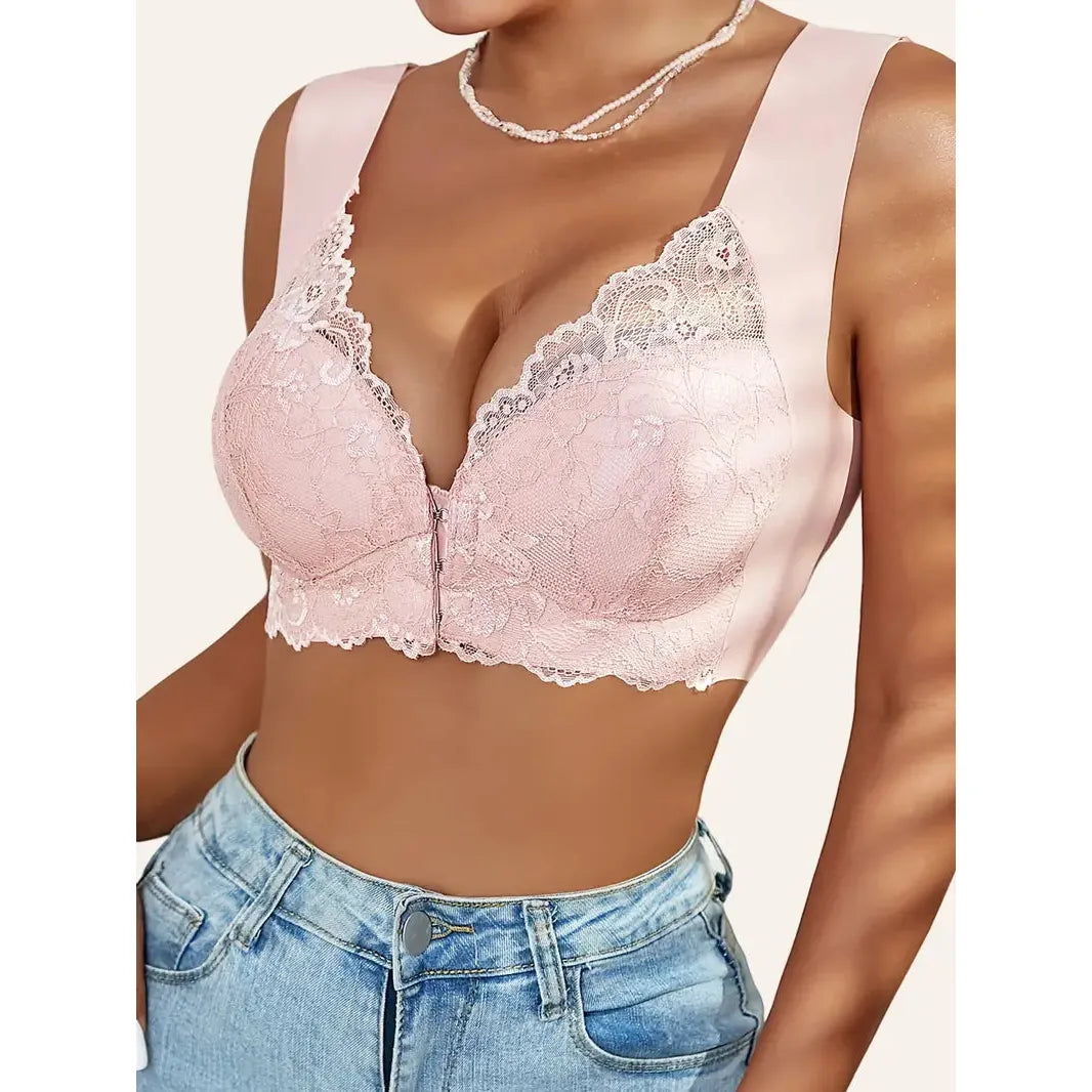 Front Fastening Lace Bralette - Pale Pink