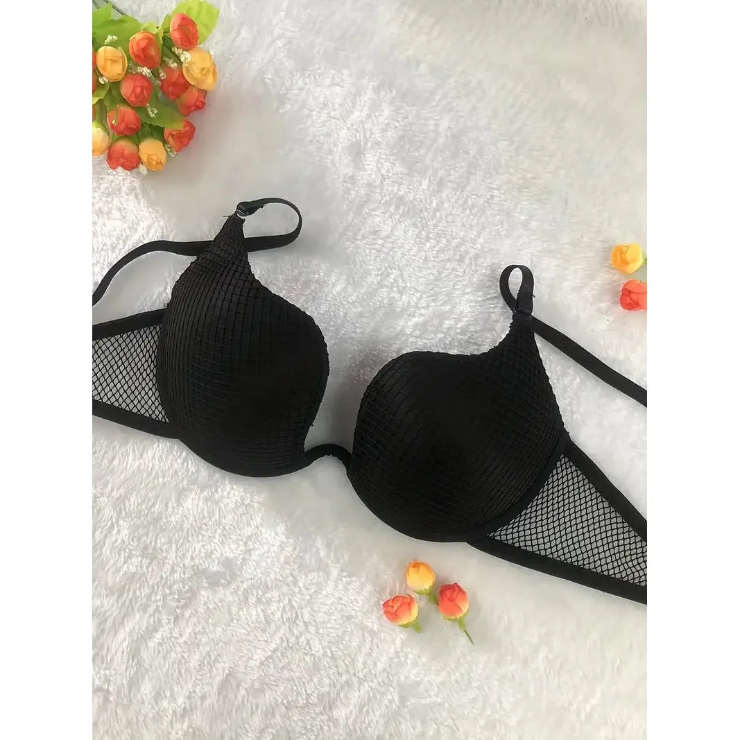 Push-Up Padded Mesh Bra - Black