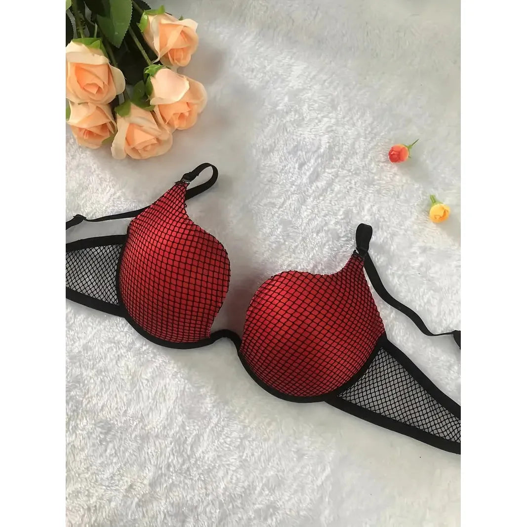 Push-Up Padded Mesh Bra - Red