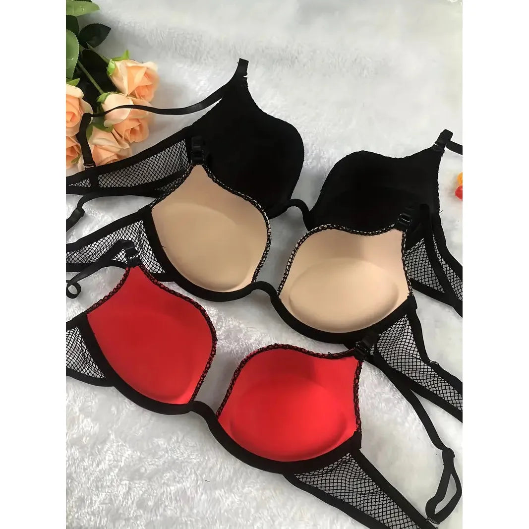 Push-Up Padded Mesh Bra - Red