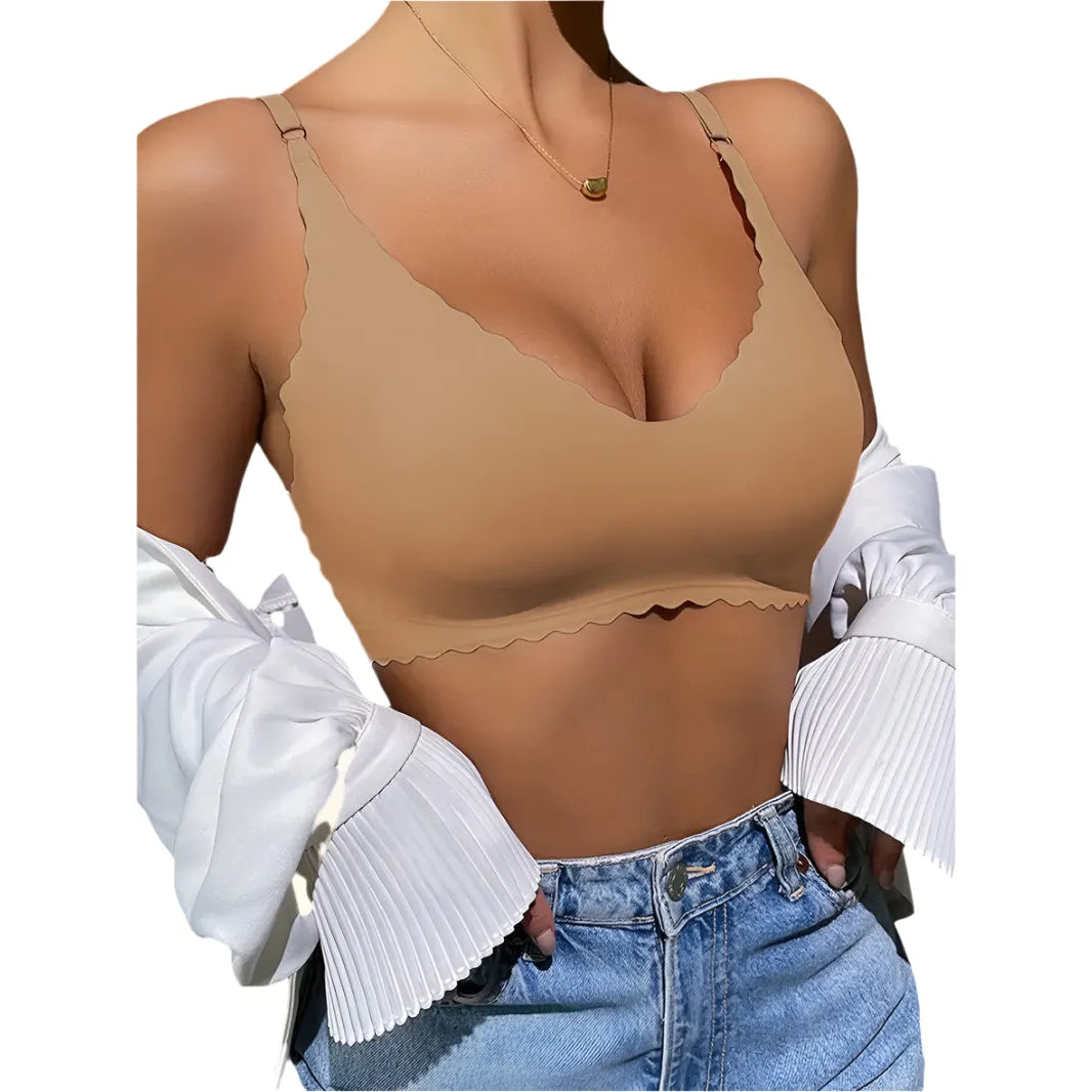 Nude Seamless Scalloped-Edge Wireless Bralette