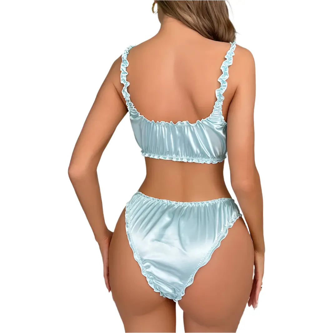 Pale Green Satin Bra & Knickers Set