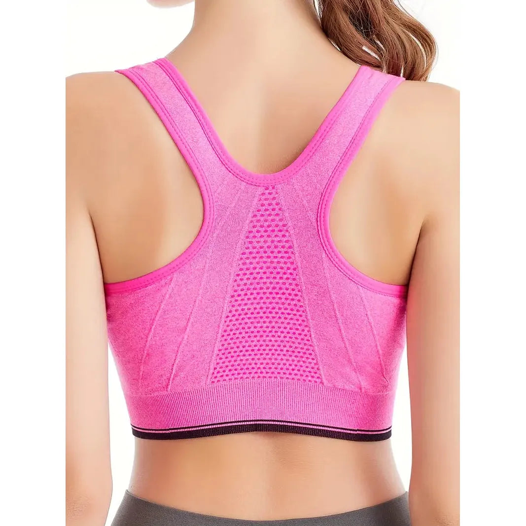 Front Zipper Sports Bra - Pink