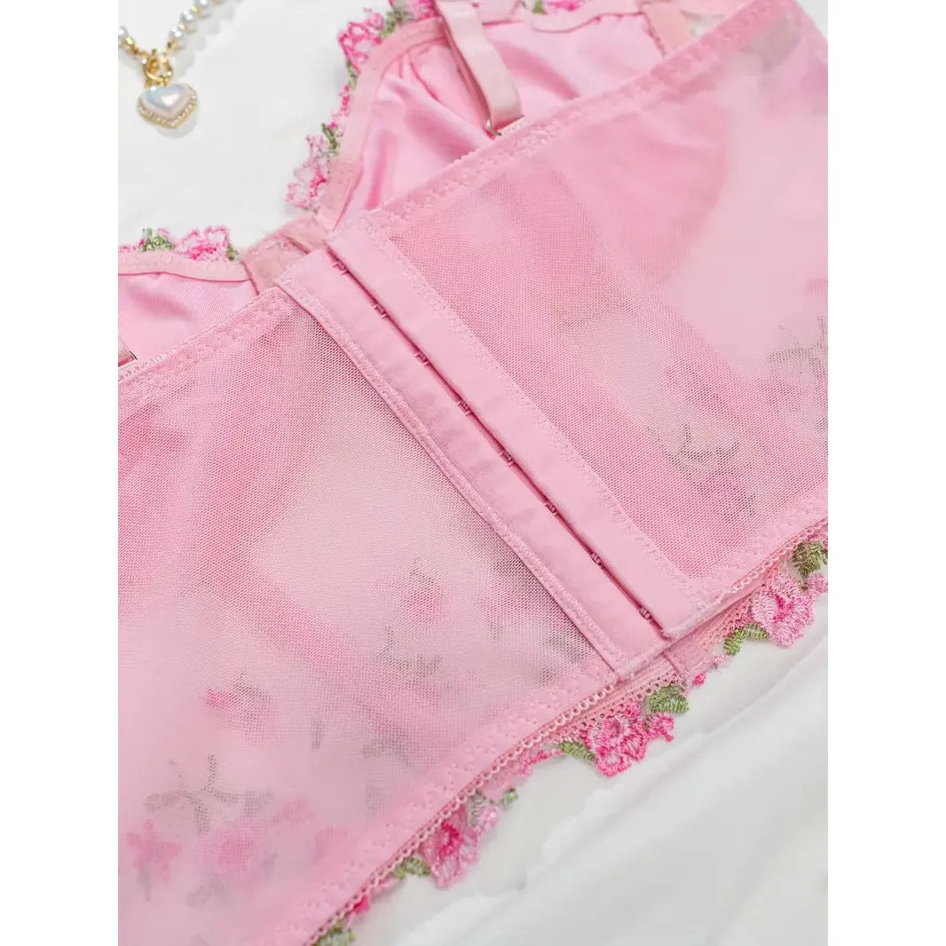 Pink floral corset bra