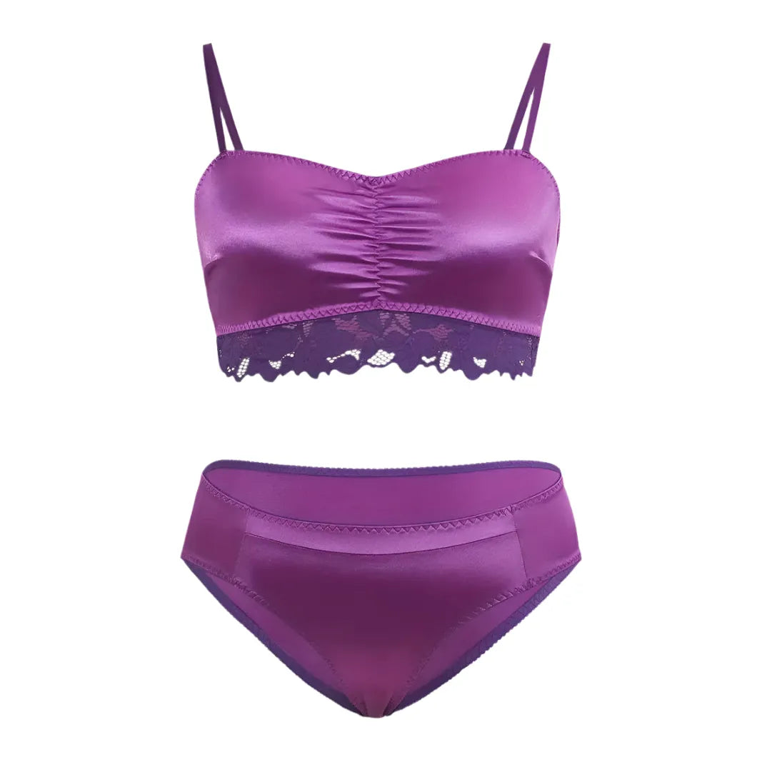 Purple Satin Bra & Knickers Set