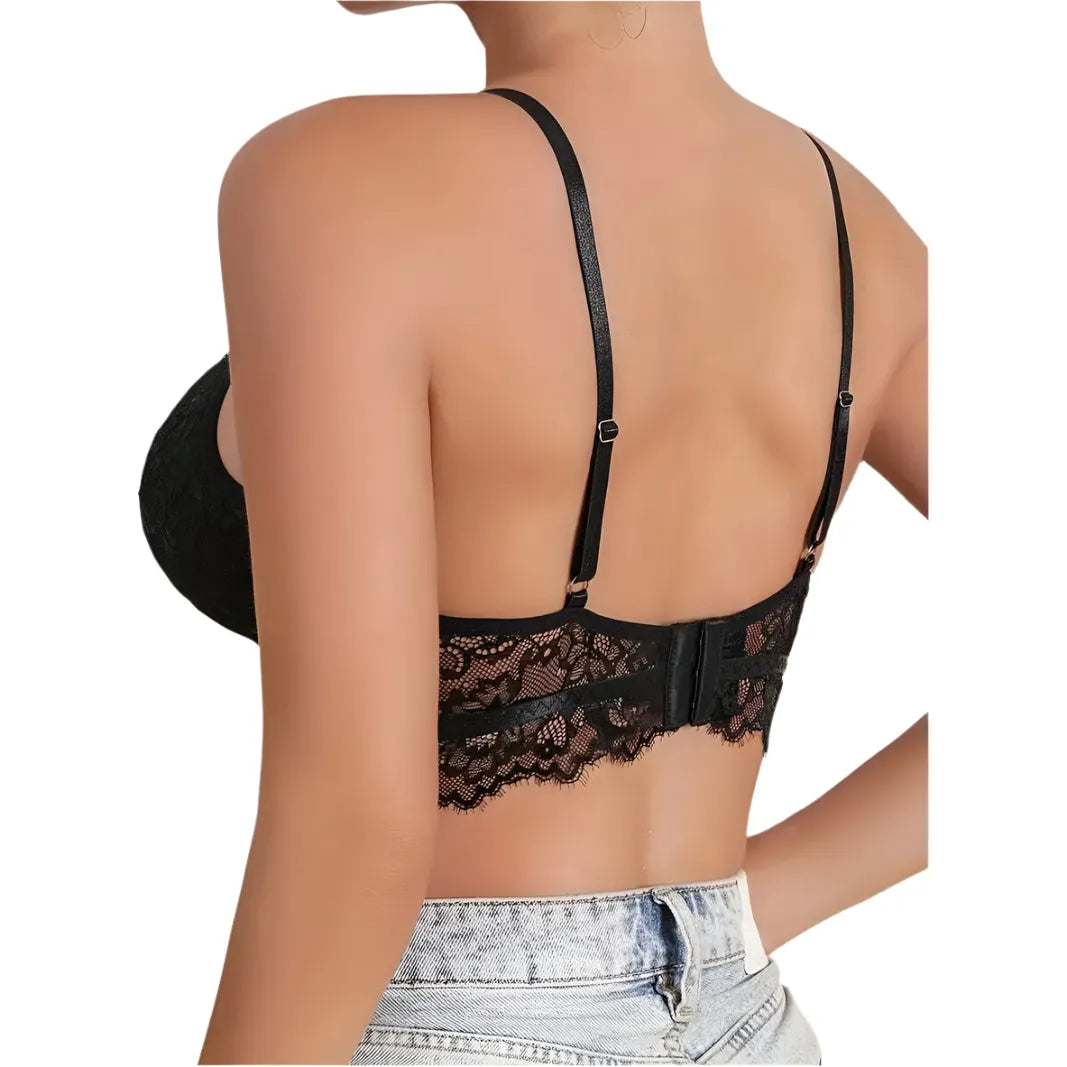 Lace Cross Chest Straps Bra - Black