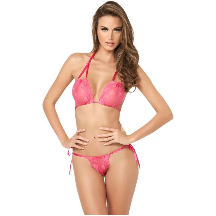 Lace Tie-Up Bra and Thong Set