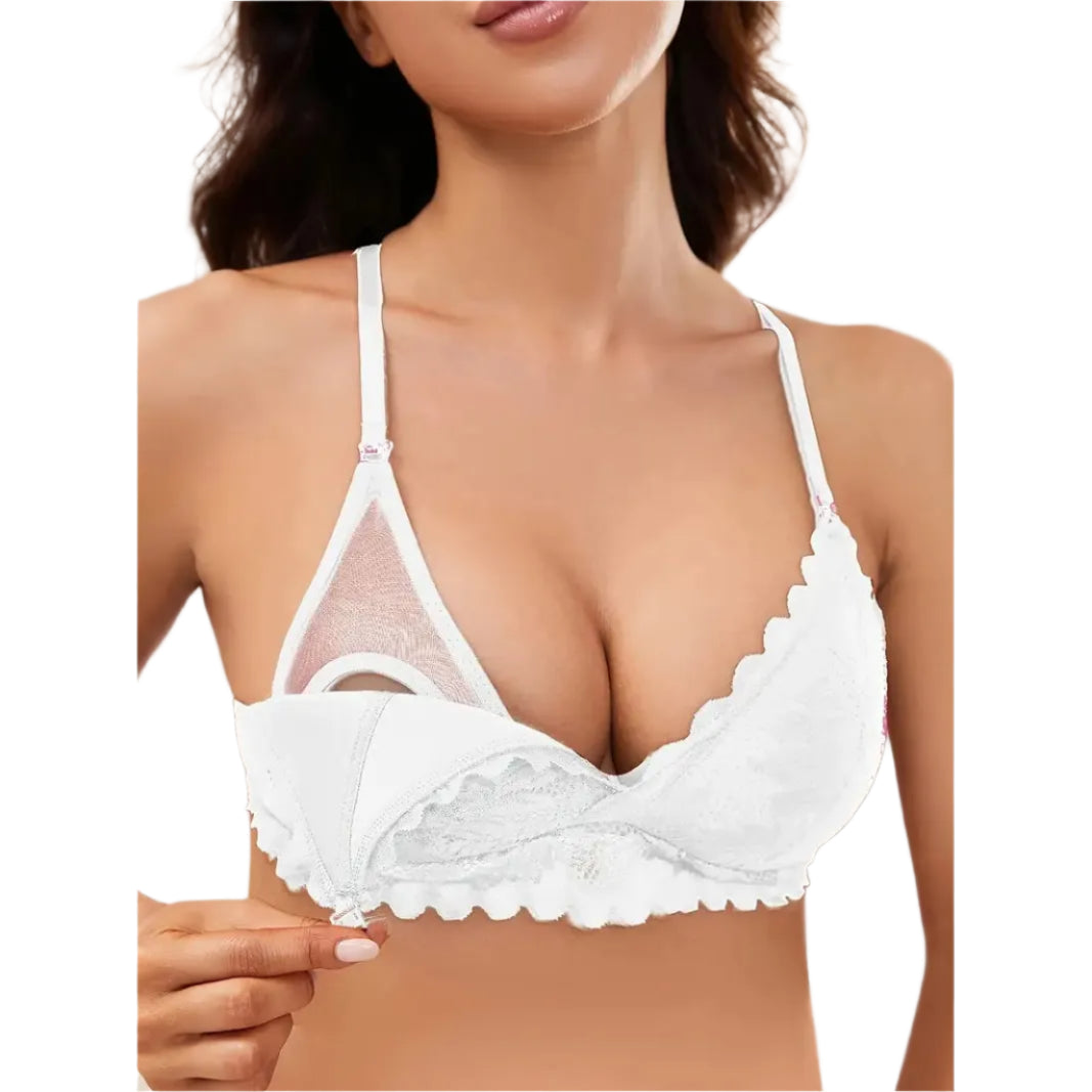 Pretty Lace Maternity Bra - White