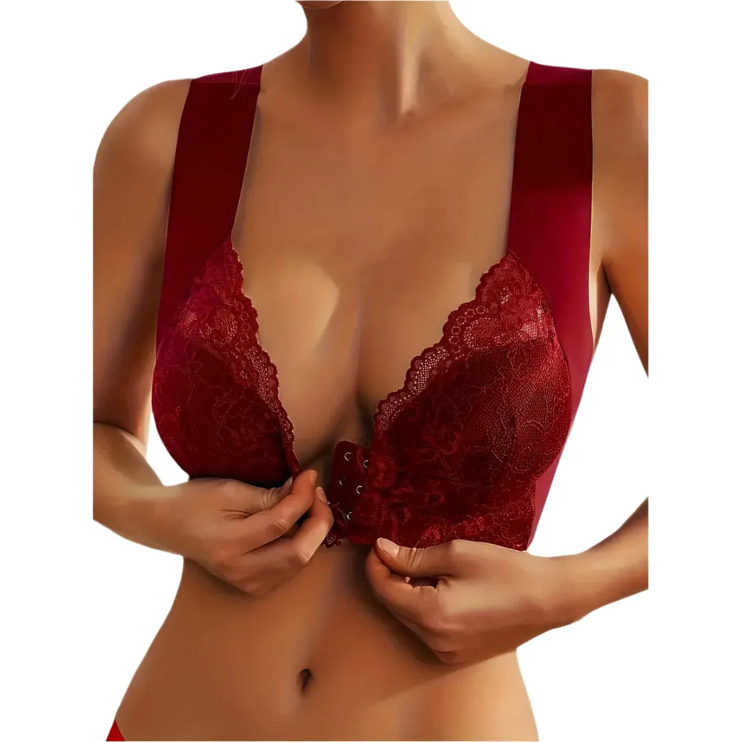 Front Fastening Lace Bralette - Red Wine