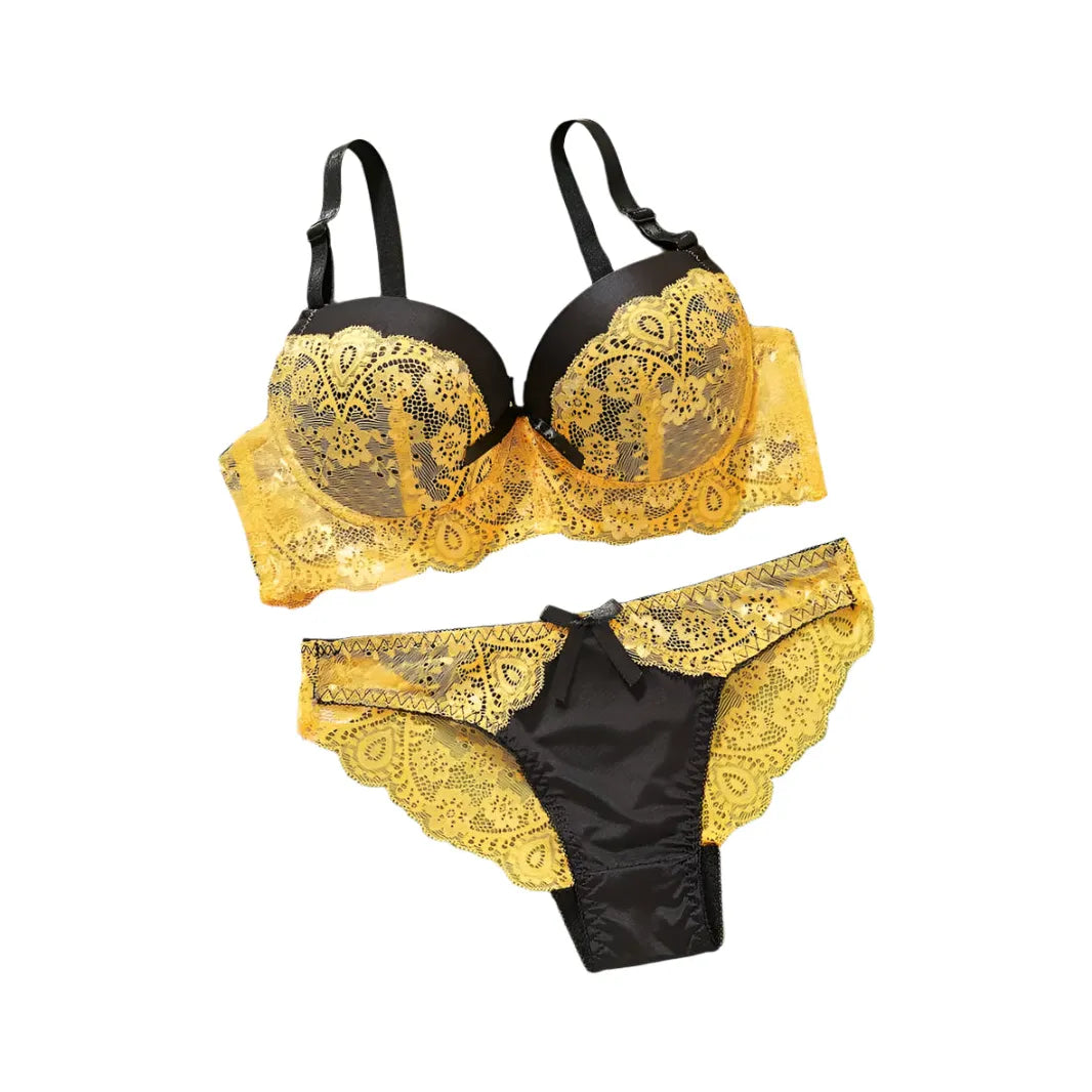 Yellow/Black Push Up Lace Set