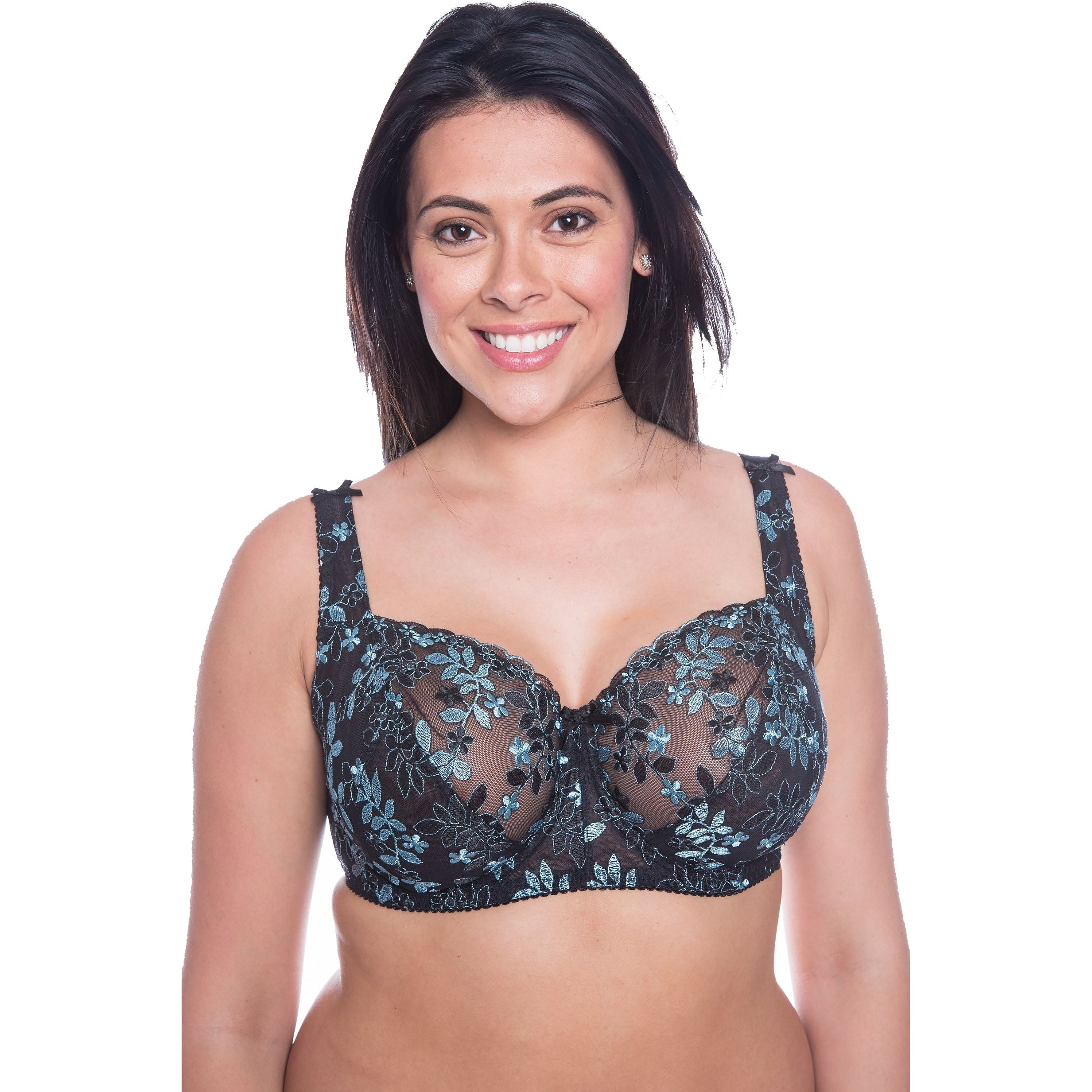 Black Green Lace Big Cup Gemm Bra