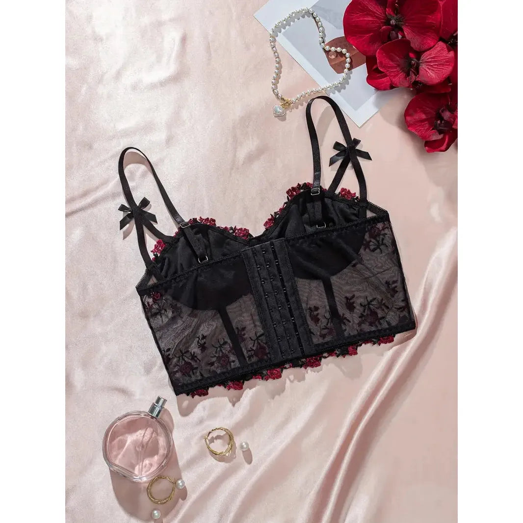 Black floral corset bra