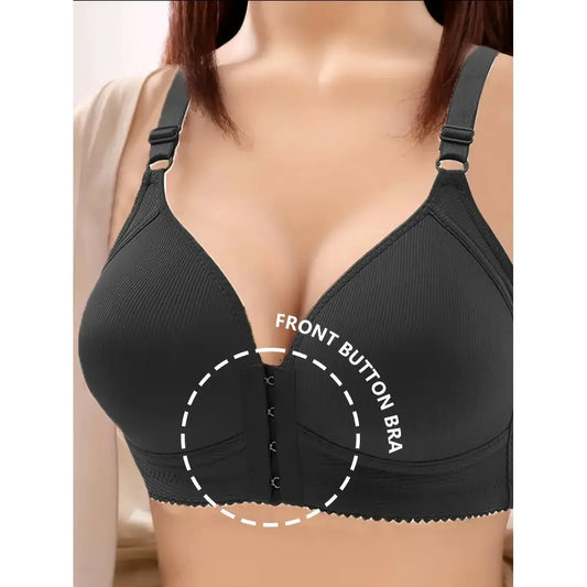 Black front fastening bra