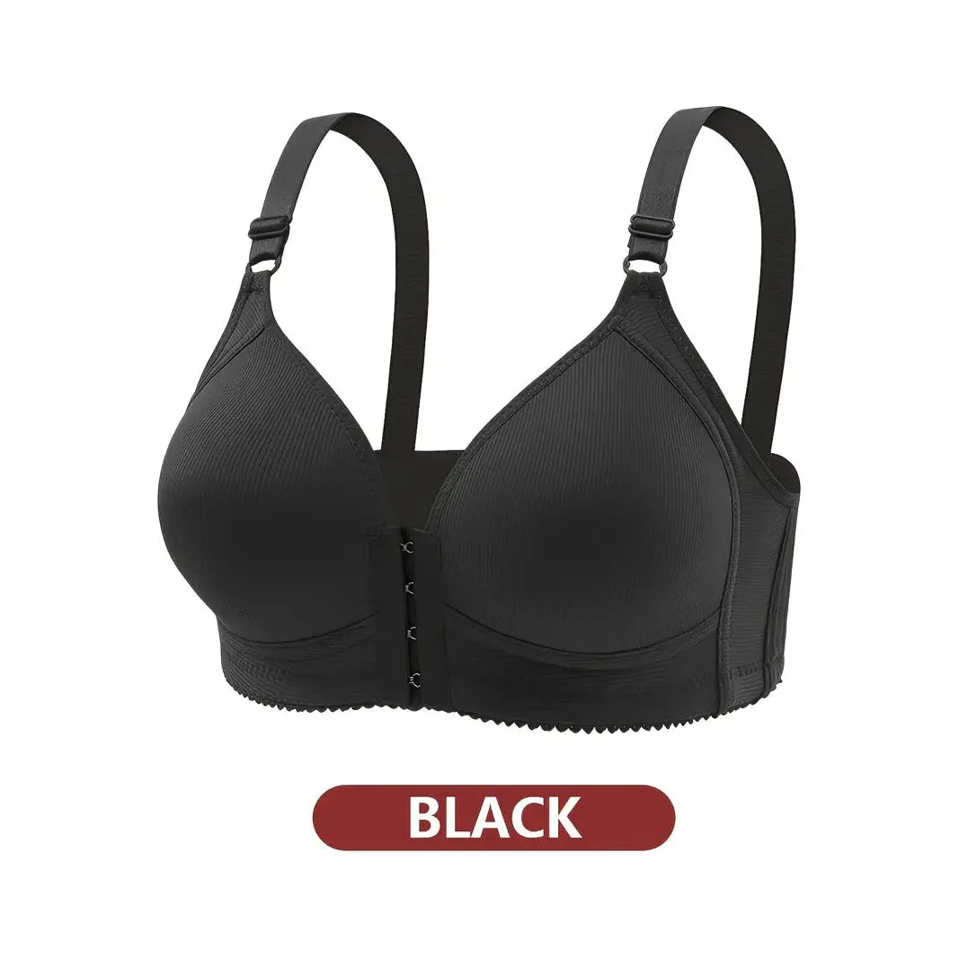 Black front fastening bra