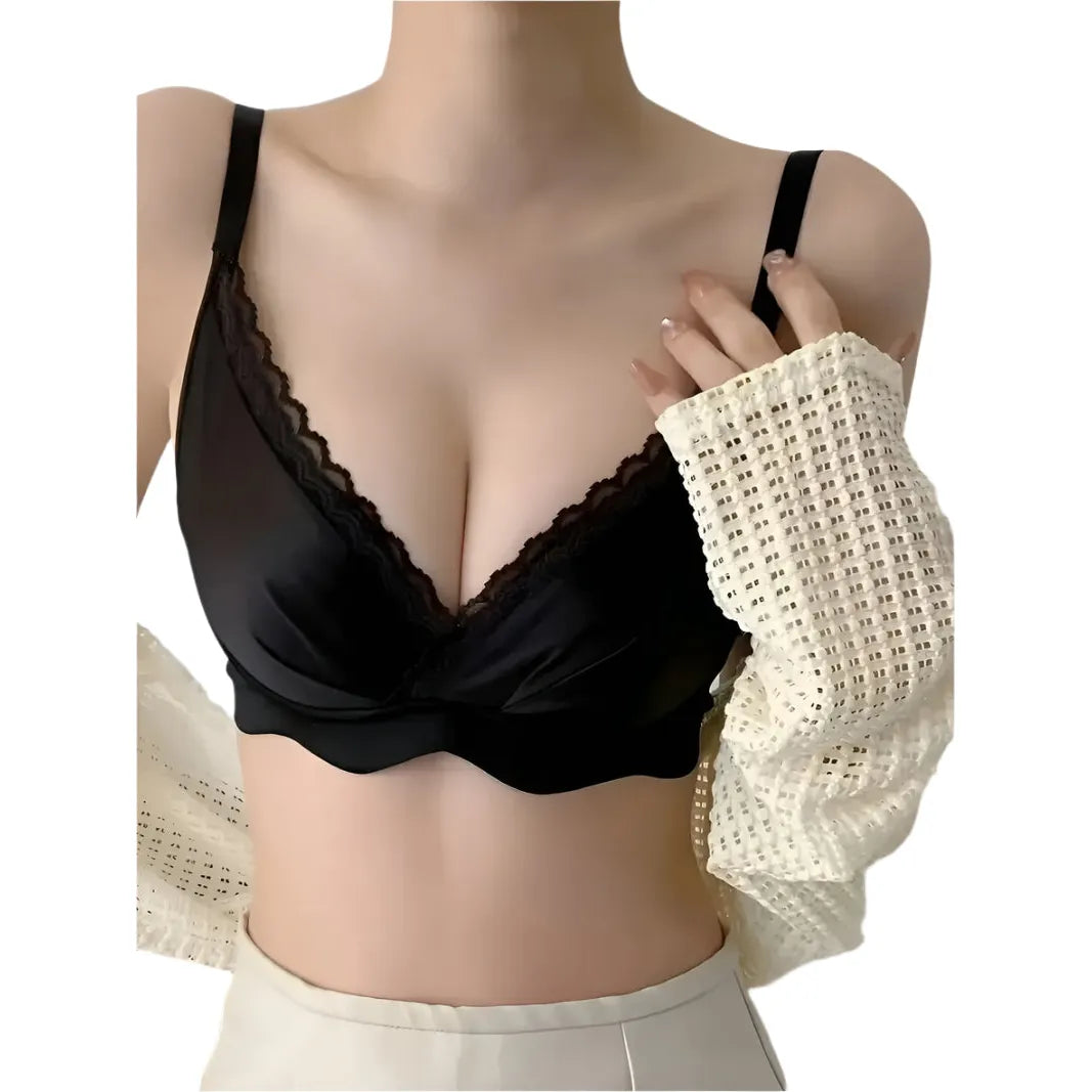 Black Satin Cross Front Padded Bra