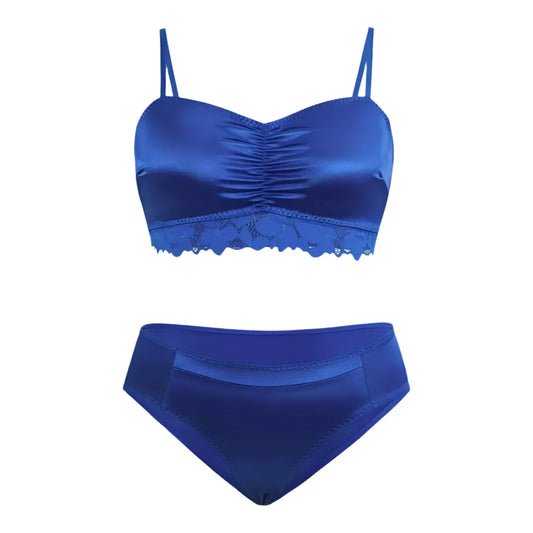 Blue Satin Bra & Knickers Set