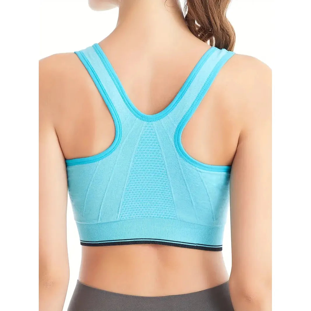 Front Zipper Sports Bra - Blue