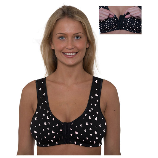 Front fastening stretch bra - Black and Pink