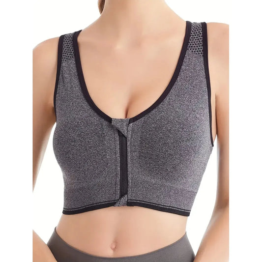 Front Zipper Sports Bra - Grey