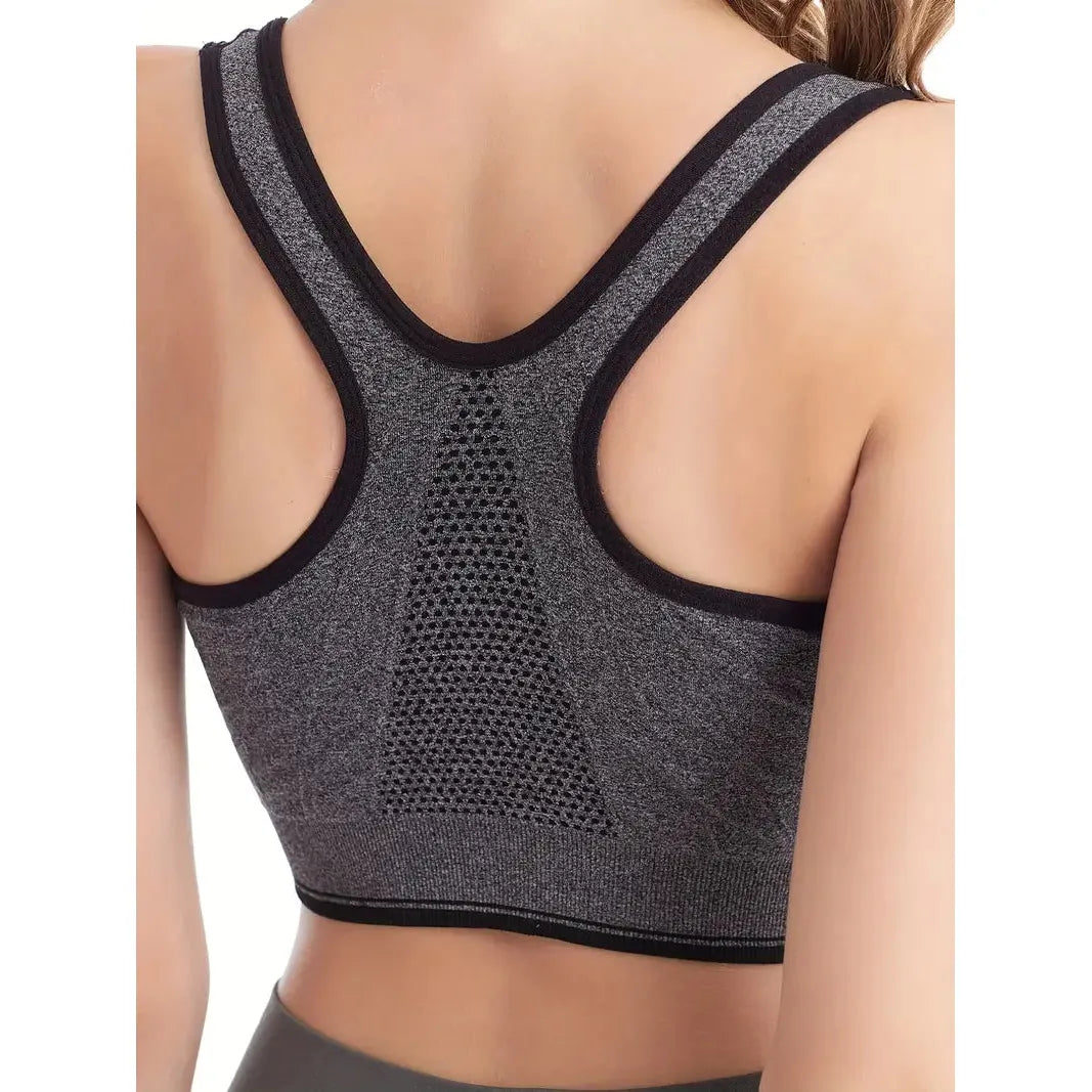Front Zipper Sports Bra - Grey