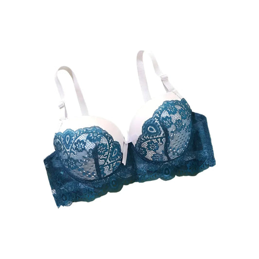 Elegant Lace Push-Up Bra - White & Blue