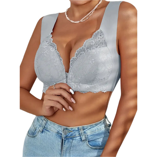 Front Fastening Lace Bralette - Silver