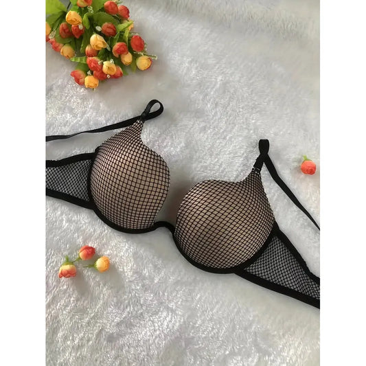 Push-Up Padded Mesh Bra - Beige