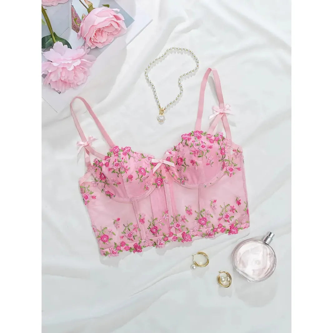 Pink floral corset bra