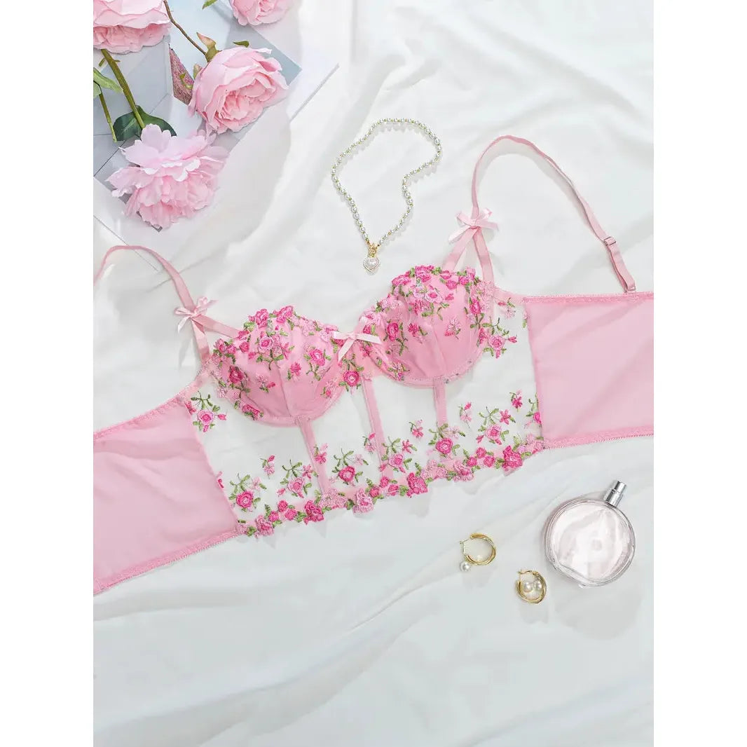 Pink floral corset bra