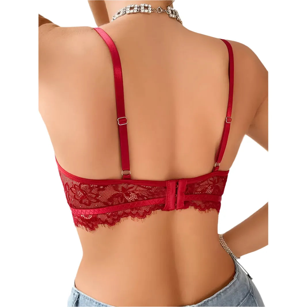 Lace Cross Chest Straps Bra - Red
